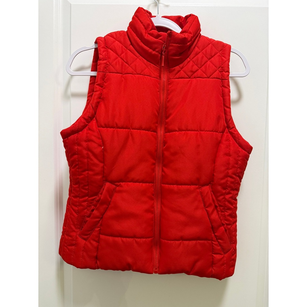 Bongo Womens Red Quilted Puffer Vest Full Zip Stand Collar Size M